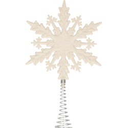 Kunststof kerstboom platte sneeuwvlok piek glitter wit 20 cm - kerstboompieken