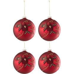 J-line - Doos Van4 Kerstbal Bloem Glas Rood Small - 12x12x12cm