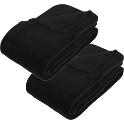 2x Stuks grote Fleece deken/fleeceplaid zwart 180 x 230 cm polyester - Plaids