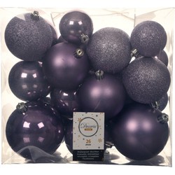 Decoris Kerstballen - 26x st - lila paars - 6-8-10 cm - kunststof - Kerstbal