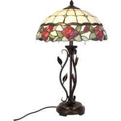 LumiLamp Tiffany Tafellamp  Ø 35x61 cm  Beige Groen Glas Roos Tiffany Bureaulamp