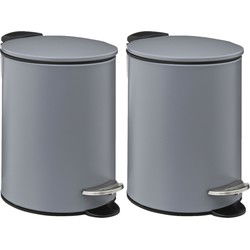 5Five Pedaalemmer - 2x - donkergrijs - metaal - 3L - 23 cm - Pedaalemmers