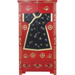 Fine Asianliving Chinese Kast Rood Kimono Handgeschilderd