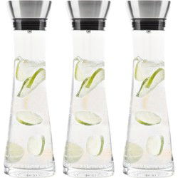 HI Karaf/schenkkan met filter - 3x - 1L - glas - RVS schenktuit - 34cm - Schenkkannen