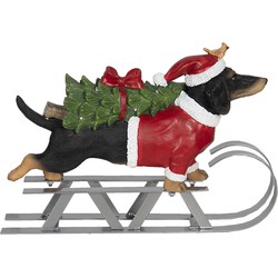 Clayre & Eef Kerstdecoratie Beeld Hond 40x10x28 cm Bruin Rood Polyresin