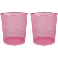 2x stuks kantoor prullenbakken/papiermanden 9 liter roze - Prullenmanden