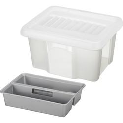 Sunware opslagbox kunststof 24 liter transparant 42 x 33 x 22 cm met deksel en organiser tray - Opbergbox