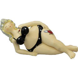Inware Home decoratie beeldje dikke dame - zwart badpak - 17 cm - Beeldjes