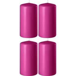 4x Kaarsen fuchsia roze 6 x 15 cm 58 branduren sfeerkaarsen - Stompkaarsen