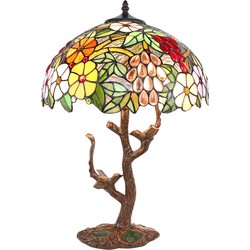 LumiLamp Tiffany Tafellamp  Ø 41x57 cm  Groen Roze Glas Kunststof Bloemen Tiffany Bureaulamp