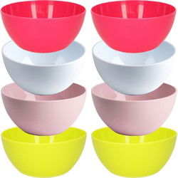Plasticforte Kommetjes/schaaltjes - 8x stuks - dessert/ontbijt - kunststof - D14 cm - kleurenmix - Kommetjes