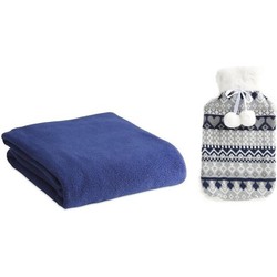 Giftset winter warmwater kruik met fleece deken blauw - Kruiken