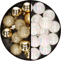36x stuks kunststof kerstballen goud en parelmoer wit 3 en 4 cm - Kerstbal