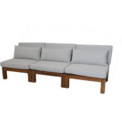 HSM Collection-Tuin Lounge Set Aruba 3 Delig-79x240x73-Naturel/Wit-Teak/Stof