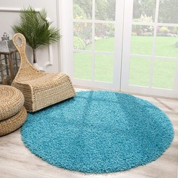 Tapijtenloods Shaggy Rond Vloerkleed Turquoise Hoogpolig- 200 CM ROND