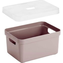 Opbergboxen/opbergmanden roze van 5 liter kunststof met transparante deksel - Opbergbox
