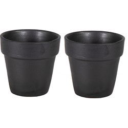 Mega Collections Plantenpot - 2x - keramiek - mat zwart - D15 x H15 cm - Plantenpotten