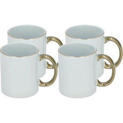 Koffiemok - 4x - wit/goud - keramiek - 300 ml - Bekers