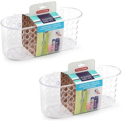 2x Plastic opberg bakjes met zuignappen van 26 x 12 cm - Douche- en badrekjes