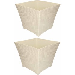 2x Ivoor witte plantenbakken/bloembakken 37 cm - Plantenpotten