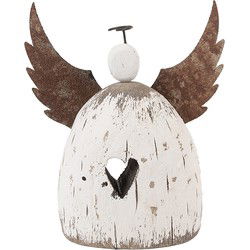 Clayre & Eef Decoratie Beeld Engel Wit Bruin Hout