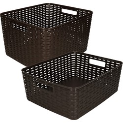 Set van 5x stuks opbergboxen/opbergmandjes rotan donkerbruin kunststof - Opbergbox