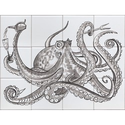 Tegeltableau Octopus 3x4 grijs