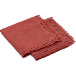 Kave Home - Set van 2 Montalt-placemats van 100% linnen met terracotta franjes en zwarte contraststiks