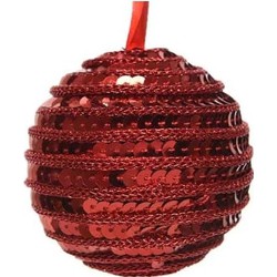 1x Kunststof kerstballen kerst rood 8 cm pailletten kerstboom versiering/decoratie - Kerstbal