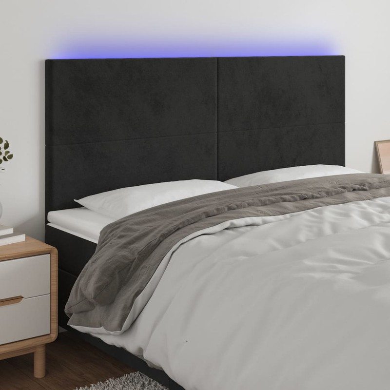 Prolenta Premium Hoofdbord LED 200x5x118/128 cm fluweel zwart - 