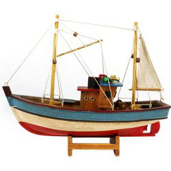 Vissersboot schaalmodel met LED licht - Hout - 23 cm - Maritieme boten - Beeldjes