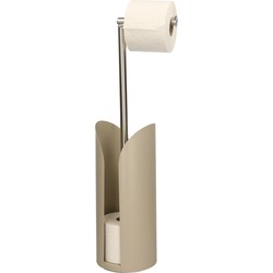 Staande wc/toiletrolhouder taupe met reservoir en flexibele stang 59 cm van metaal - Toiletrolhouders