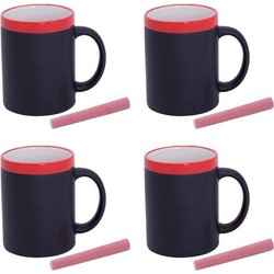 4x Beschrijfbare koffiemokken rood 350 ml - Bekers