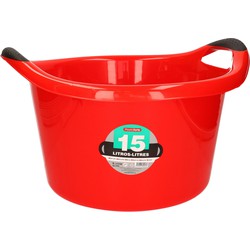 Groot kunststof teiltje/afwasbak rond met handvatten 15 liter rood - Afwasbak