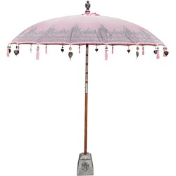 Bali parasol 180 cm roze half zilveren beschildering