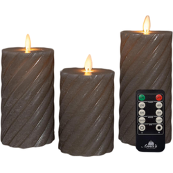 Stompkaars swirl wax led bewegende vlam met afstandsbediening set van 3 d7.5h10/12.5/15 cm taupe