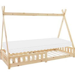 Kinderbed Tipi 90x200 cm van grenenhout incl. matras H-10cm uitvalbescherming en lattenbodem ML design