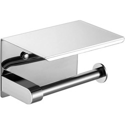 Decopatent® Toiletrolhouder Rvs - Toiletrolhouder met telefoonhouder / plankje - Toilet / WC papier rolhouder - Wandmodel - Zilver