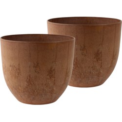 2x stuks bloempot/plantenpot van gerecycled kunststof terra bruin D28 en H24 cm - Plantenpotten