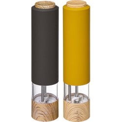 Set van 2x stuks elektrische zout- en pepermolens kunststof zwart/oranje 22 cm inclusief batterijen - Peper en zoutstel