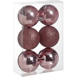 6x Kunststof kerstballen glanzend/mat roze 8 cm kerstboom versiering - Kerstbal