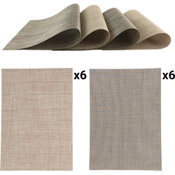 OTIX Placemats - Set van 12 - Kunststof - Rechthoekig - Beige - Zwart/Wit - Onderleggers - 50x35cm