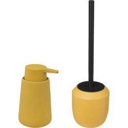 5Five Toiletborstel in houder/wc-borstel - polyresin/metaal - mosterdgeel - 38 x 11 cm - zeeppompje - Badkameraccessoireset