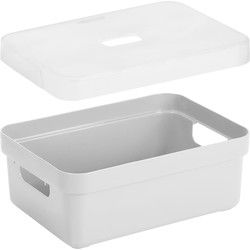 2x stuks opbergboxen/opbergmanden wit van 9 liter kunststof met transparante deksel - Opbergbox
