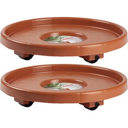 Set van 3x stuks planten trolley/multiroller rond bruin kunststof 34 cm - Plantenbakken