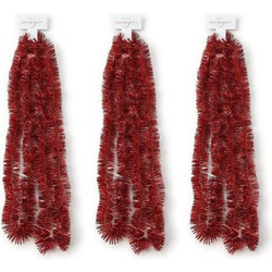 3x Kerst lametta guirlandes rood 270 cm kerstboom versiering/decoratie - Kerstslingers