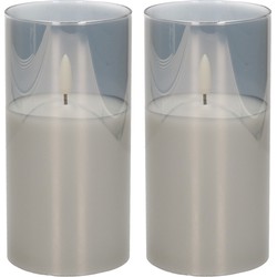 2x stuks luxe led kaarsen in grijs glas D7,5 x H15 cm met timer - LED kaarsen