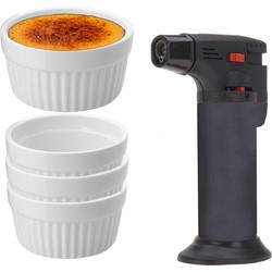 11-Delige creme brulee set met witte schaaltjes en een grijze brander - Serveerschalen