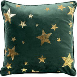 Textino STARS - Kussenhoes 45x45 cm - velvet met gouden sterren - Mountain View - donkergroen - Textino