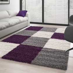 Hoogpolig vloerkleed -candy Shaggy Paars Geblokt - 120 X 170CM